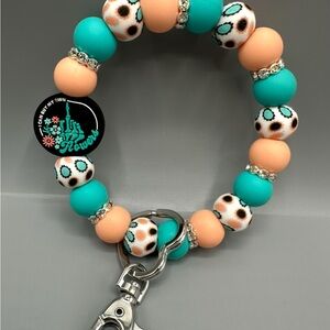 Flowers, Hands Free Wristlet, Keychain Accessory, Silicone Beads, One of a Kind